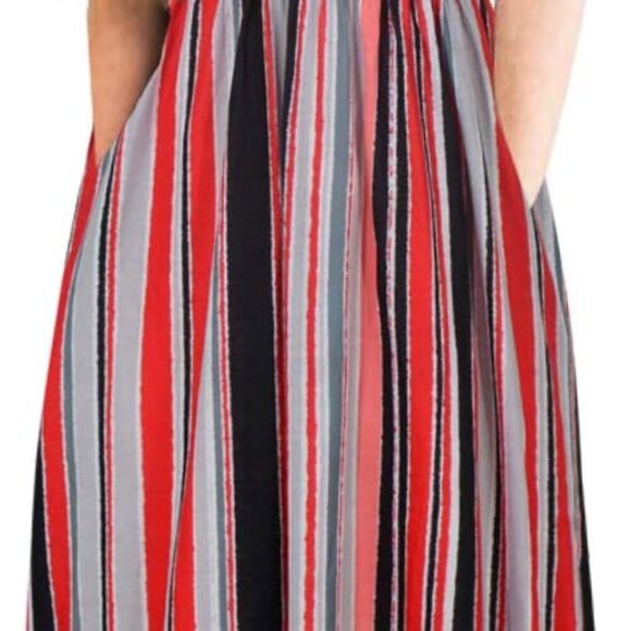 New Girl's Floral Maxi Dress in Red Stripe Print for 4-12 Years - Picture 1 of 5